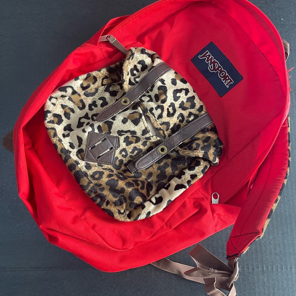 Jansport red leopard backpack